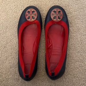 Tory Burch red and navy flats